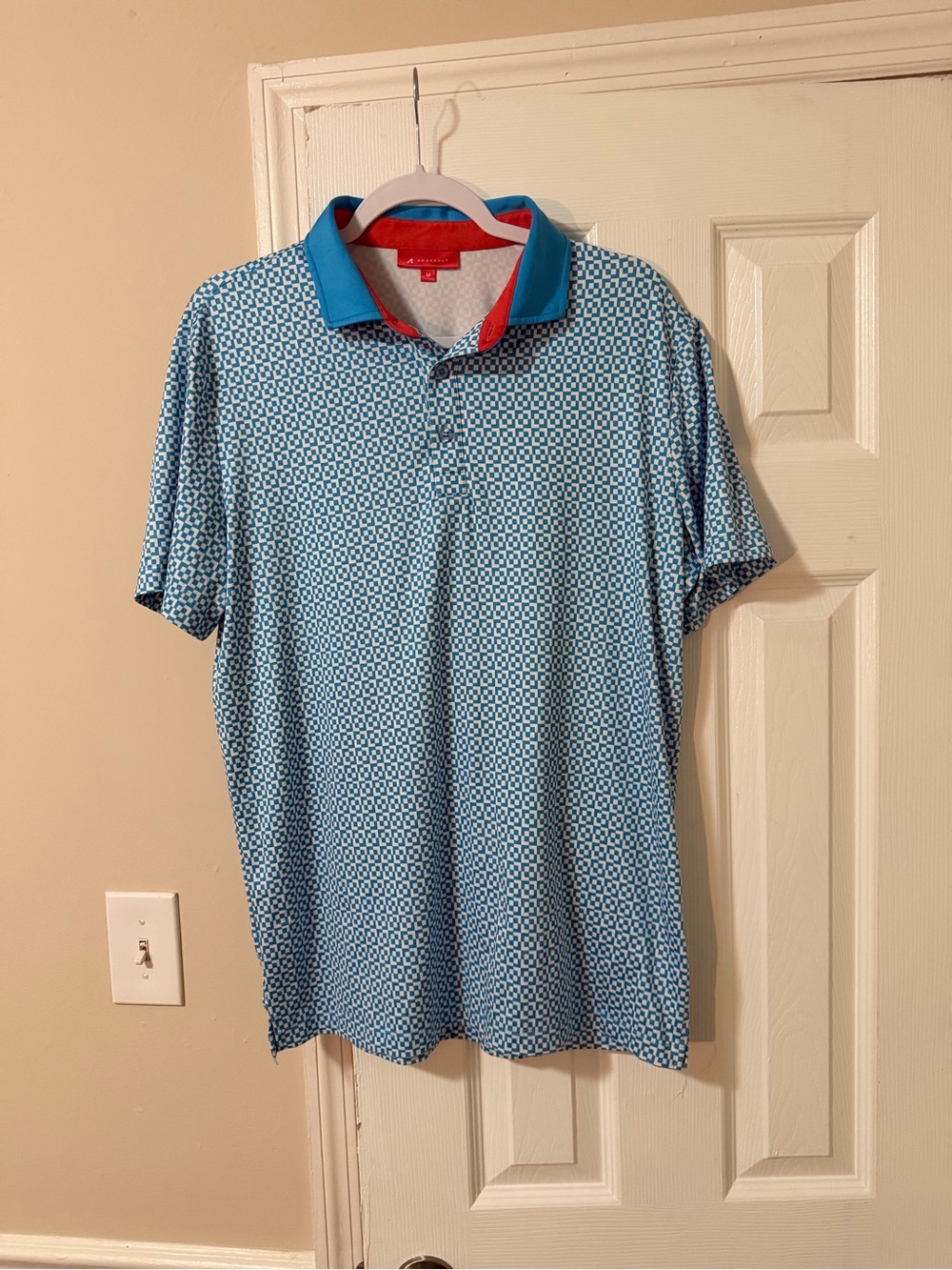 Light Blue Geometric Print Redvanly Polo with Contrast Collar